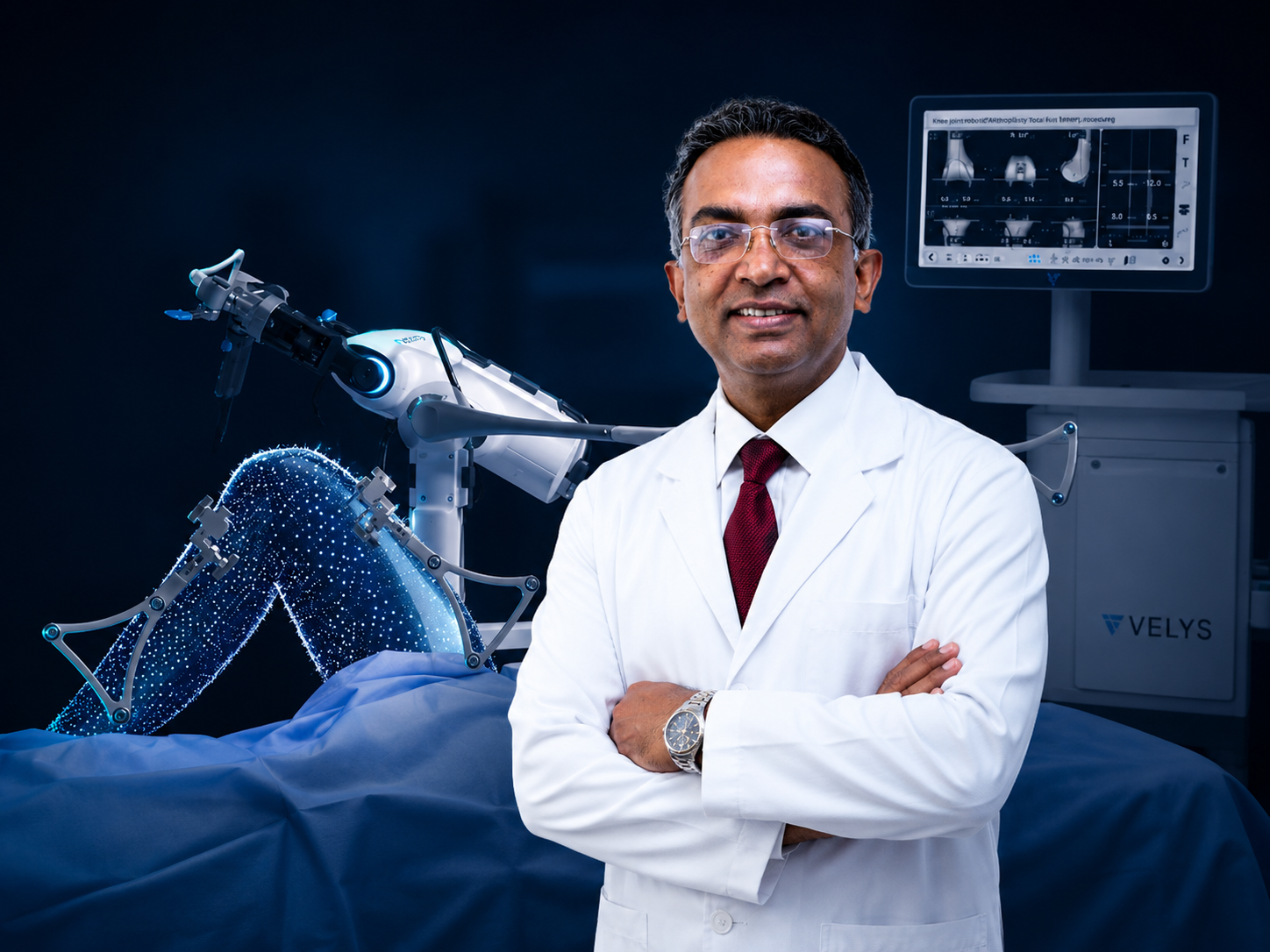 Dr. L. Tomar with the VELYS robotic surgical system